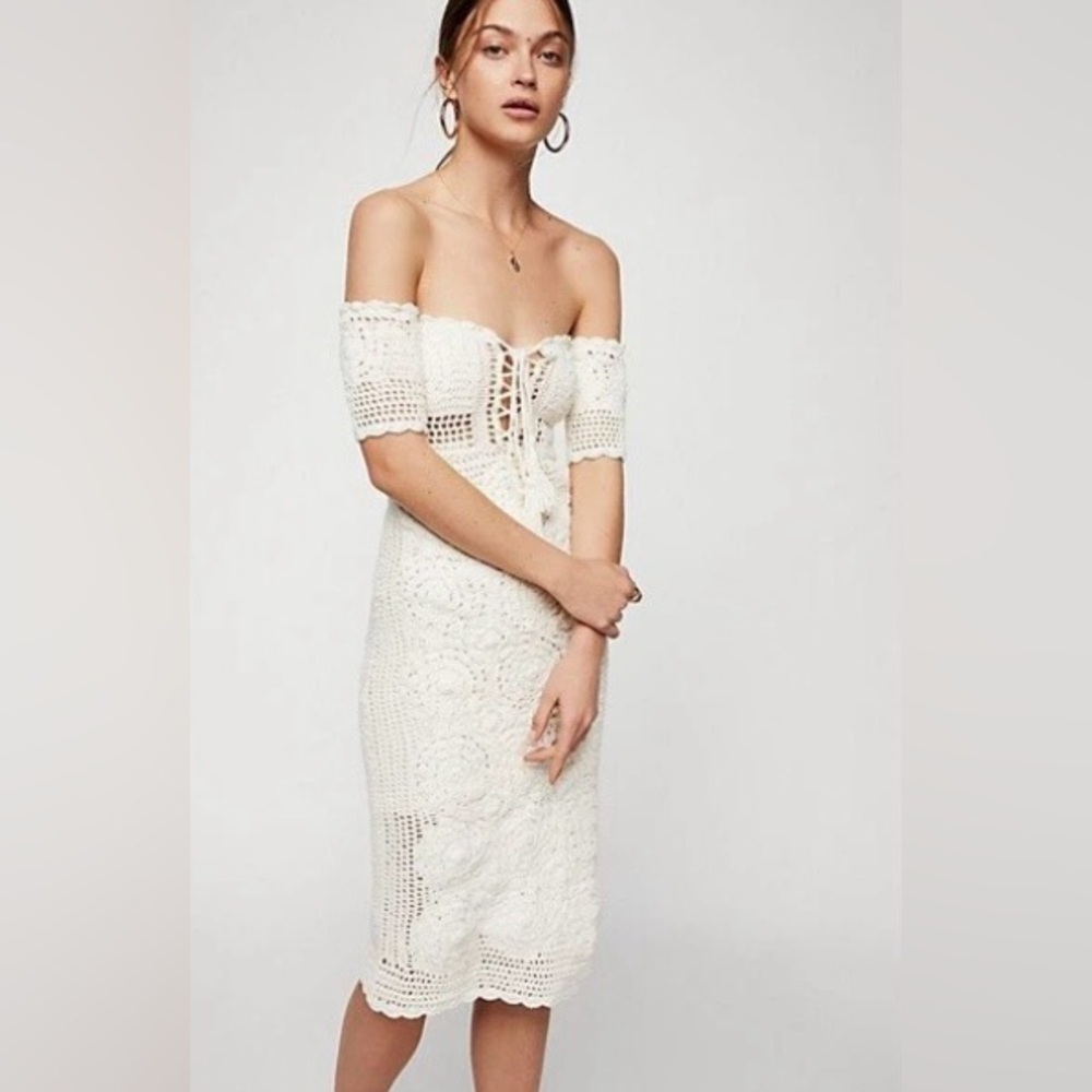 Free People Racing Hearts ecru ivory all over crochet dress. Size XS